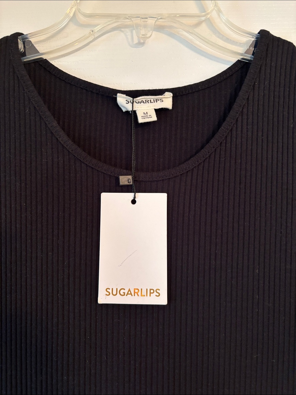 NWT SUGARLIPS RIBBED KNIT TANK DRESS in Black Size Medium - Picture 2 of 7